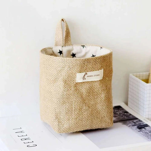 Jute, cotton and linen storage basket with handle - vue 2 sur 9