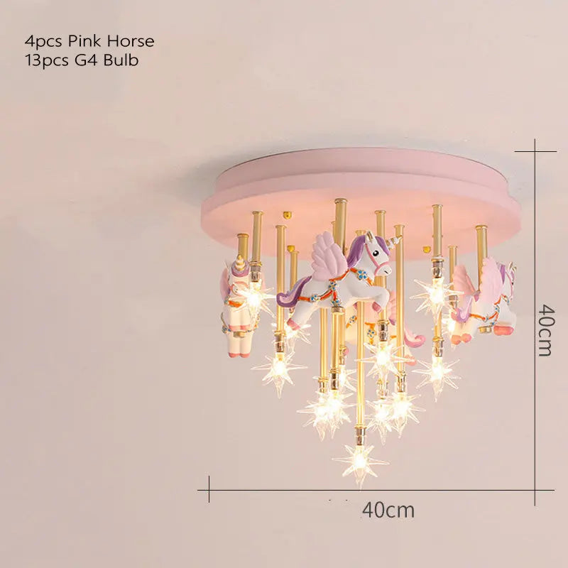 Cute children's LED ceiling light with horse and crane