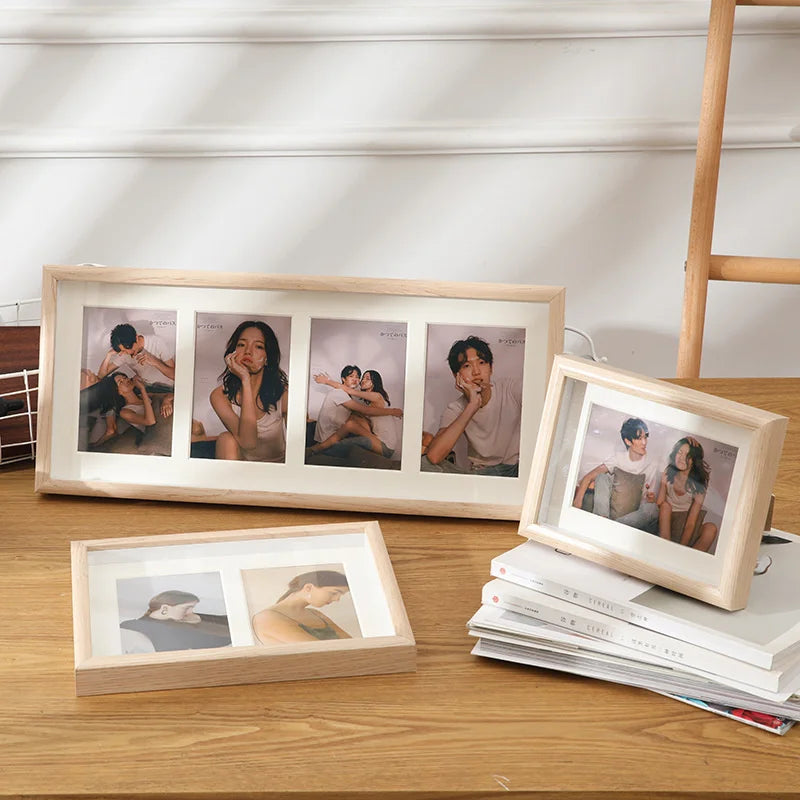 Wooden photo frame for two or three hanging pictures