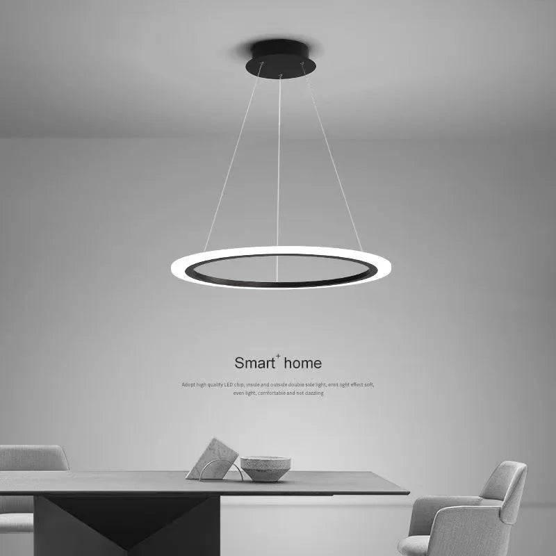 Modern circular single-ring LED chandelier - vue 5 sur 9