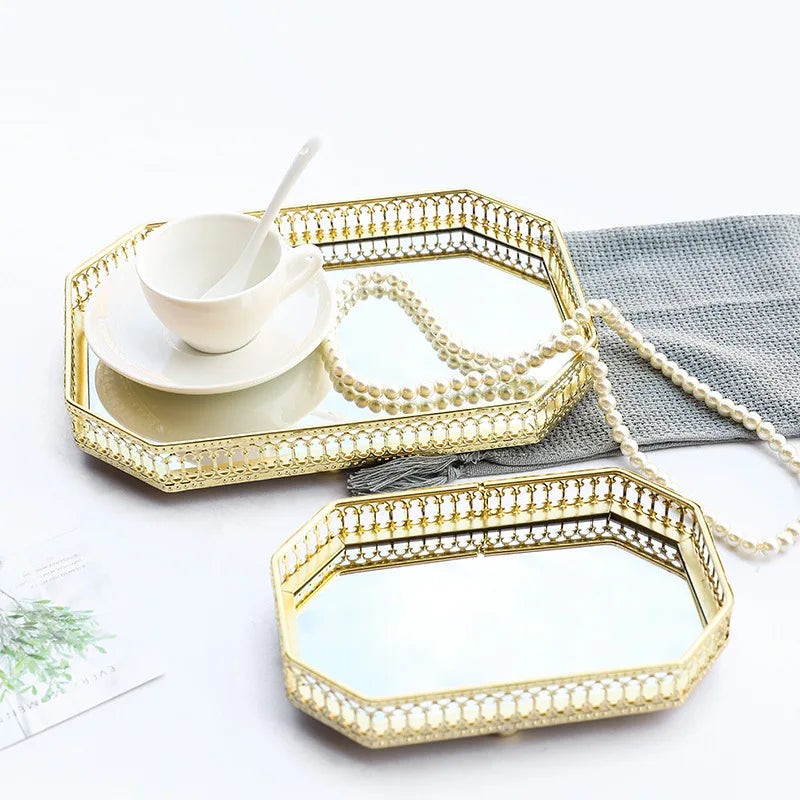 Luxury iron and mirror jewellery storage tray