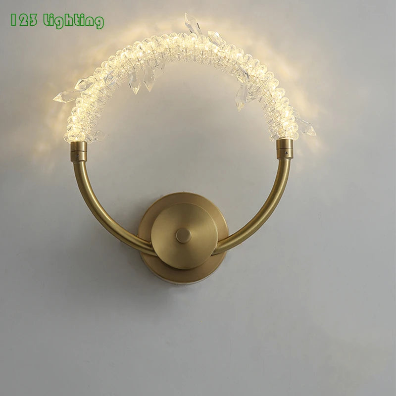 Decorative crystal and copper LED wall light for interiors