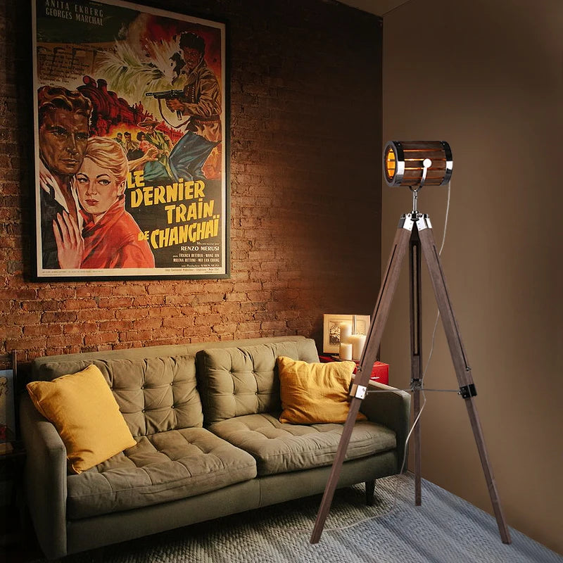 Retro solid wood floor lamp with industrial style