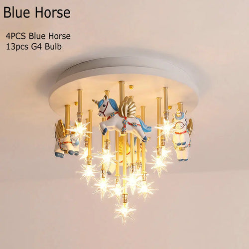 Cute resin horse and paper crane LED children's ceiling light - vue 9 sur 9