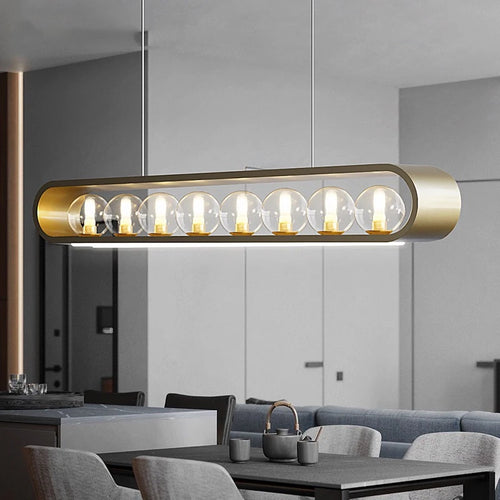 Contemporary clear glass chandelier with adjustable cord - vue 4 sur 12