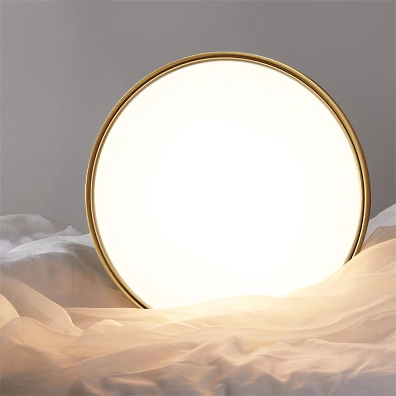 Minimalist round copper LED ceiling light for hallways and corridors