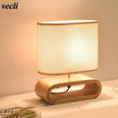 lampe de table nordique en bois créative moderne abat-jour en lin