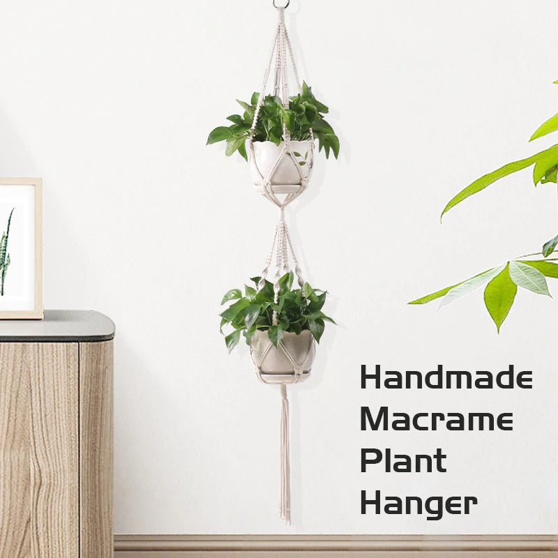 macrame hanging basket for plants crafts home decor - vue 6 sur 18