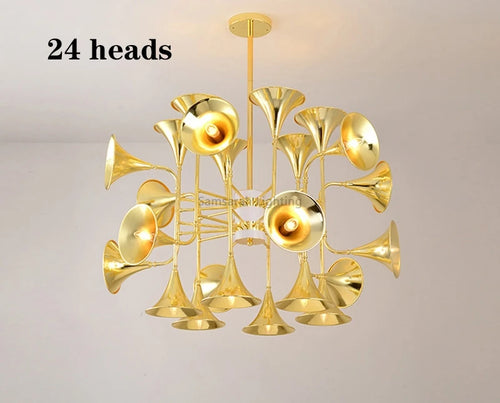 Modern gold horn pendant light for musical lighting
