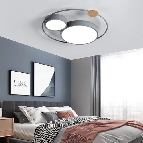 Nordic LED ceiling light with round macaron design in acrylic and wood