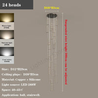 Modern rectangular copper LED chandelier for staircases and lofts