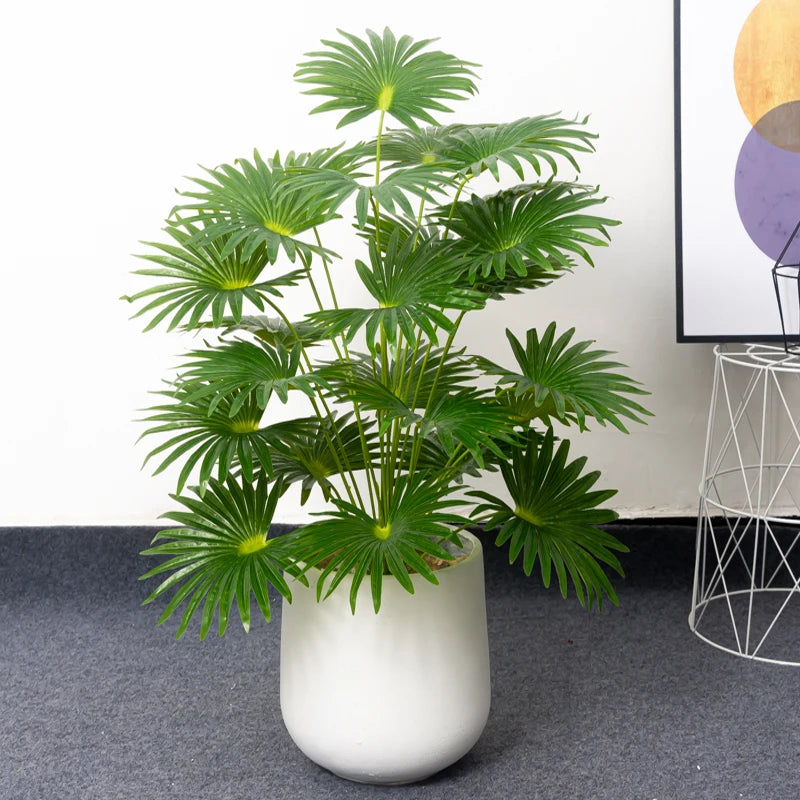 Artificial tropical monstera and palm palm plants in plastic for decoration - vue 10 sur 11