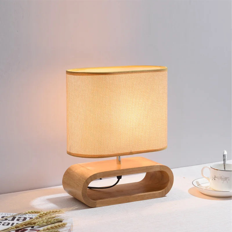 Modern Nordic wooden table lamp with linen shade