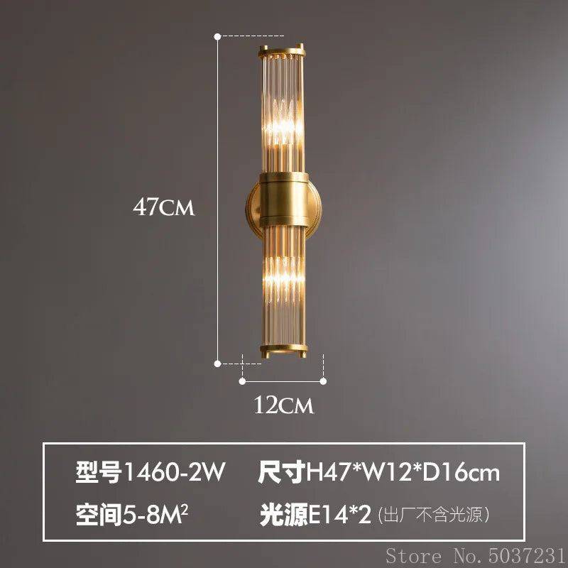 Elegant vintage crystal and copper wall light