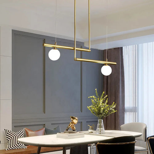 Gold metal chandelier with white glass pendant for modern lighting - vue 3 sur 14