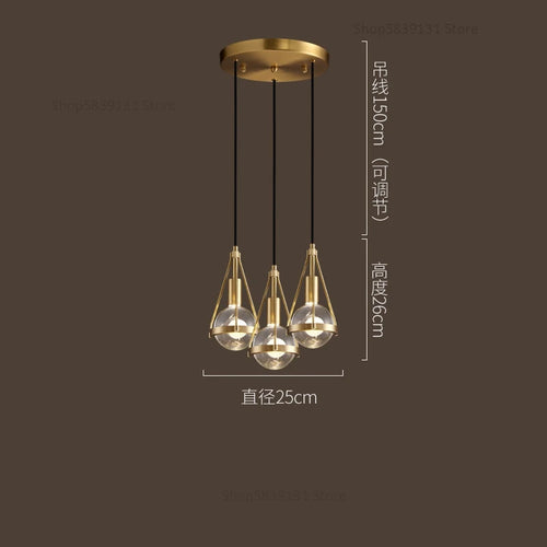 Nordic copper and crystal LED pendant light - vue 11 sur 12