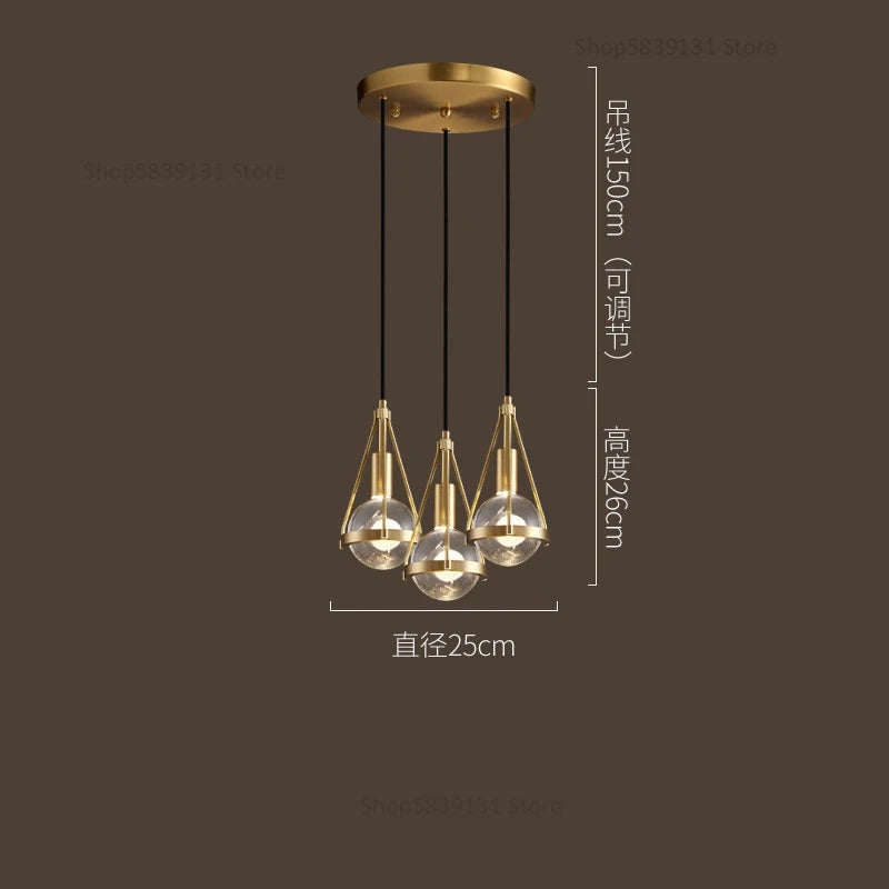 Nordic copper and crystal LED pendant light - vue 10 sur 12