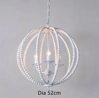 Round rustic retro chandelier in white iron with wood beads - vue 12 sur 11
