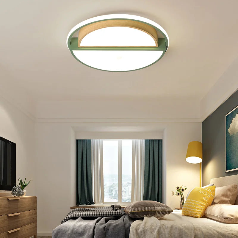 Minimalist round wooden ceiling light with LED lamps