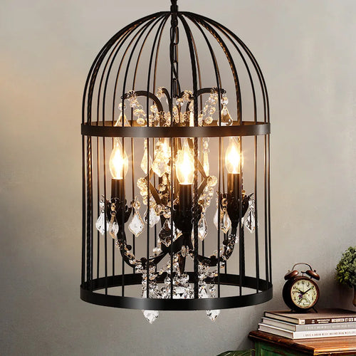 Vintage crystal bird cage chandelier for bar or restaurant - vue 5 sur 7