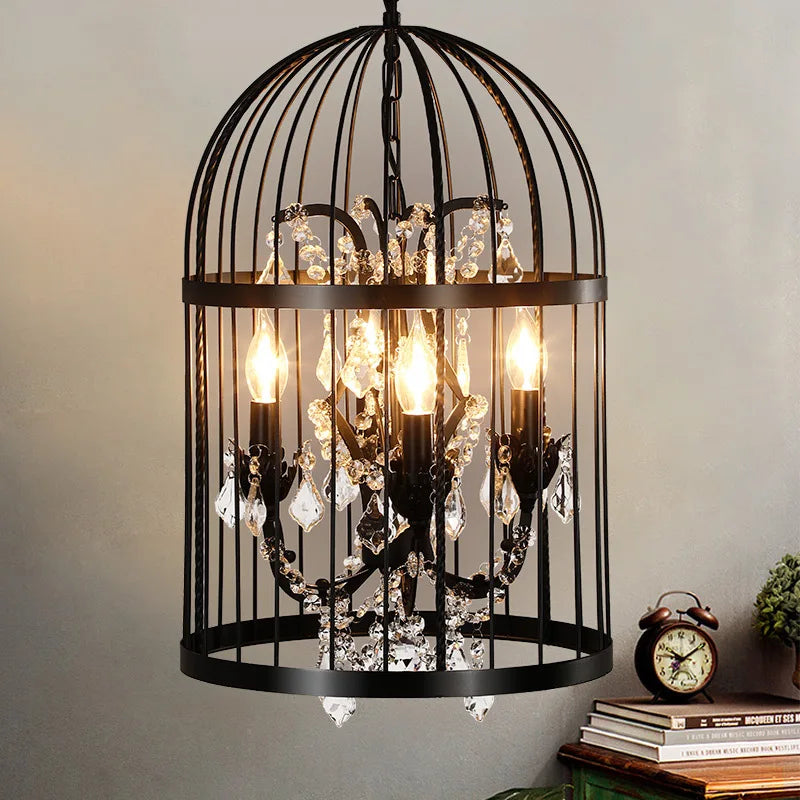 Vintage crystal bird cage chandelier for bar or restaurant - vue 4 sur 7