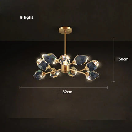 Crystal and copper art deco modern design chandelier - vue 19 sur 22