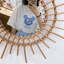 Handwoven Japanese rattan mirror for modern decor