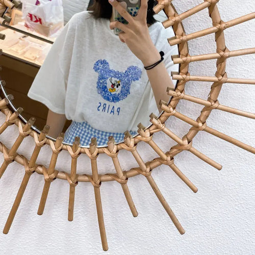 Handwoven Japanese rattan mirror for modern decor - vue 7 sur 12