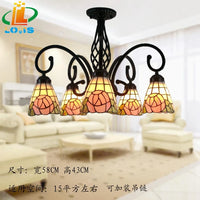 Iron ceiling light with trendy Tiffany glass rose flowers