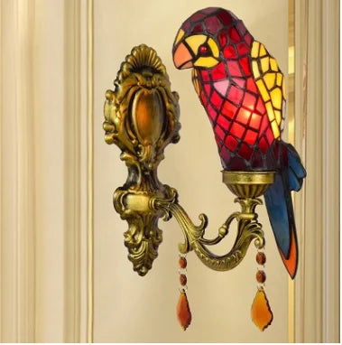 Coloured glass parrot design wall light