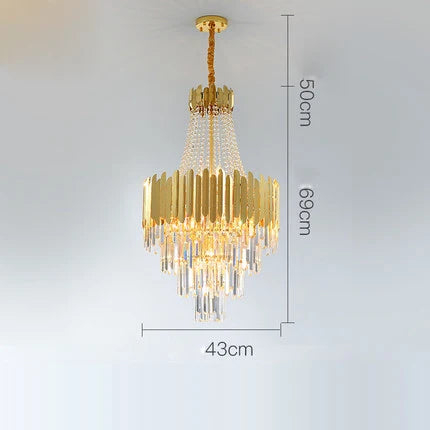 Art deco crystal chandelier in stainless steel with LED lighting - vue 14 sur 19