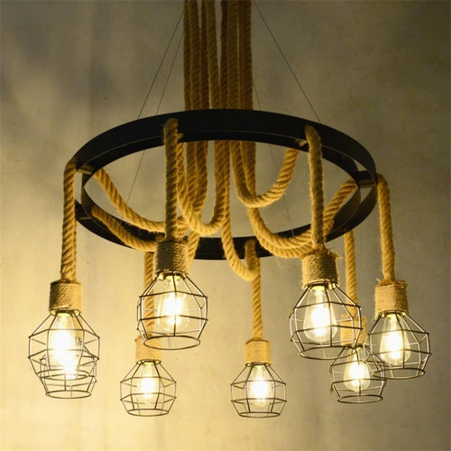 Vintage hemp rope pendant light for restaurant, café and bar - vue 2 sur 8