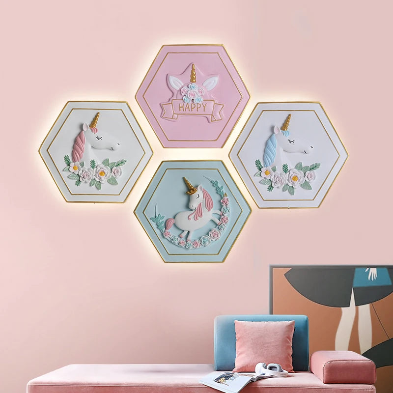 Princess unicorn cartoon wall light with hexagonal switch