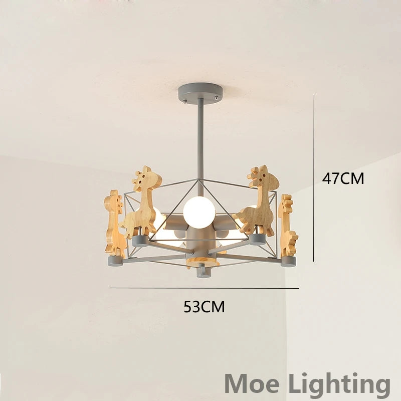 Wooden giraffe LED pendant light for children - vue 12 sur 12