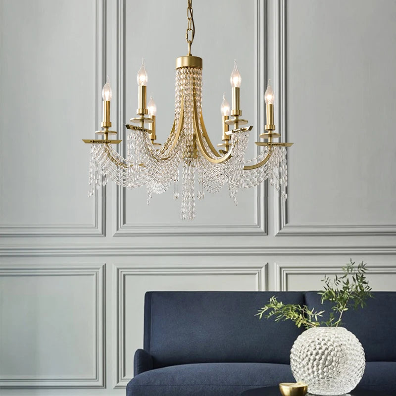 Modern nordic crystal chandelier with gold minimalist 6-ring design