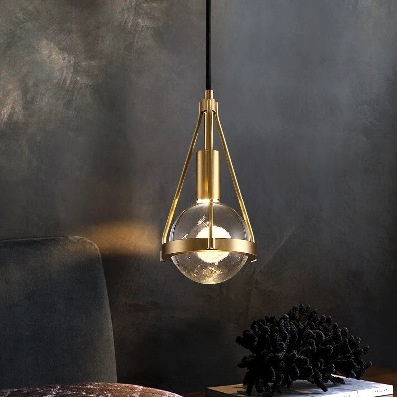 Nordic copper and crystal LED pendant light - vue 3 sur 12