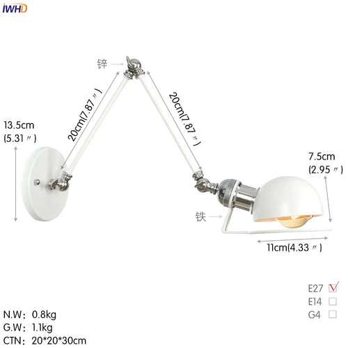 iwhd 2 heads vintage industrial loft LED wall light - vue 17 sur 21