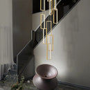 Modern rectangular copper LED chandelier for staircases and lofts