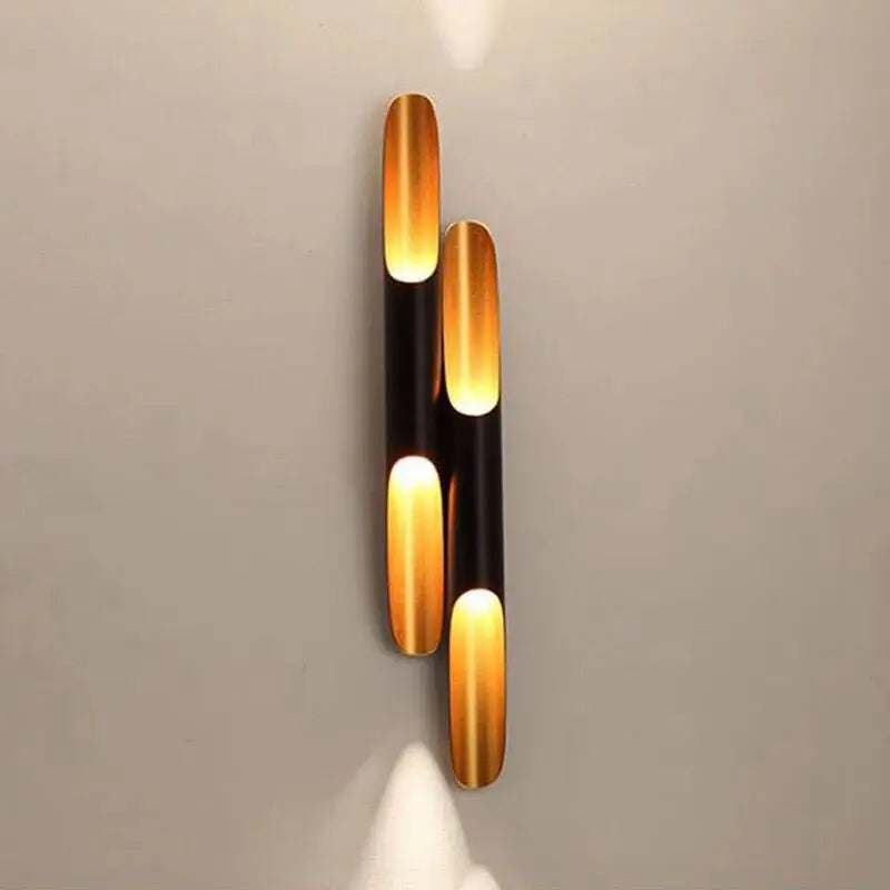 New replica Coltrane LED wall light with aluminium pipe wing, 2 lights, black and gold, E27