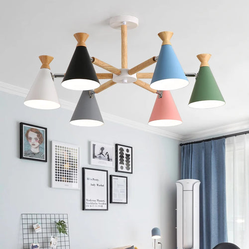 Nordic wooden pendant light for interior decor - vue 3 sur 26