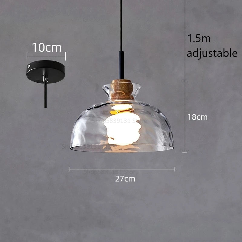 Retro nordic water grain glass and wood LED pendant light - vue 10 sur 11