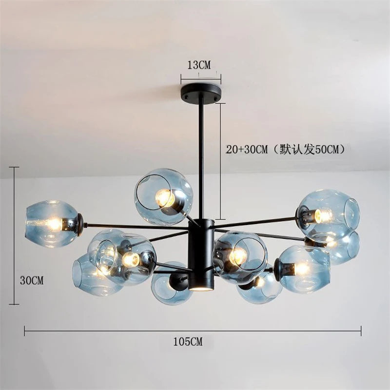 Modern Nordic glass and iron chandelier for decoration - vue 3 sur 16