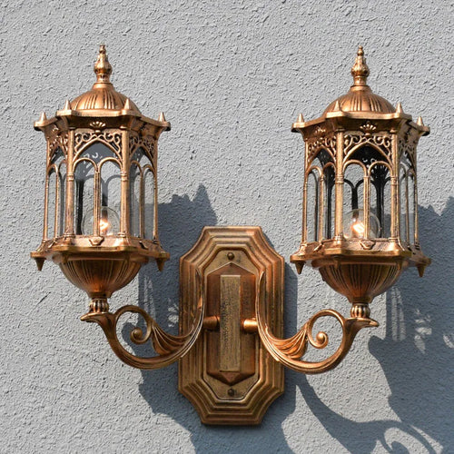 Outdoor double head wall light european retro waterproof style - vue 3 sur 8