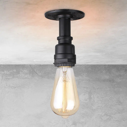 Retro industrial iron pipe ceiling light, vintage E27 surface mounted loft fixture - vue 2 sur 10