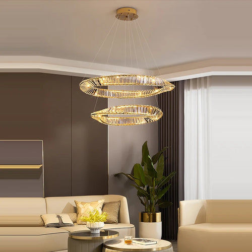 Dimmable gold and silver crystal LED chandelier - vue 6 sur 13