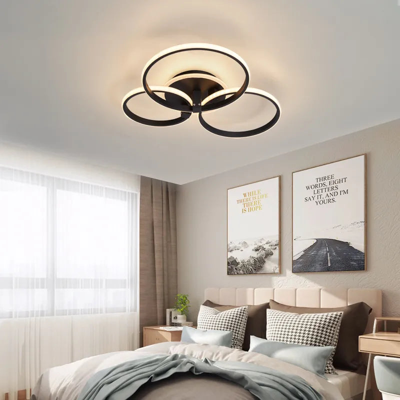 Modern led chandelier with rings, remote/app control, 1–5 rings, black or white - vue 5 sur 16