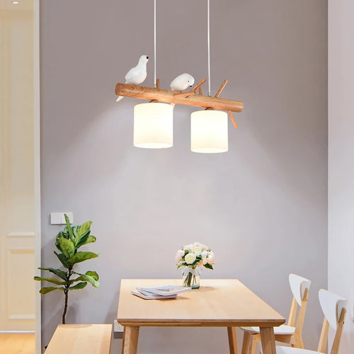 Nordic solid wood LED pendant light for dining room, ceiling, bedroom, living room, kitchen - vue 3 sur 8