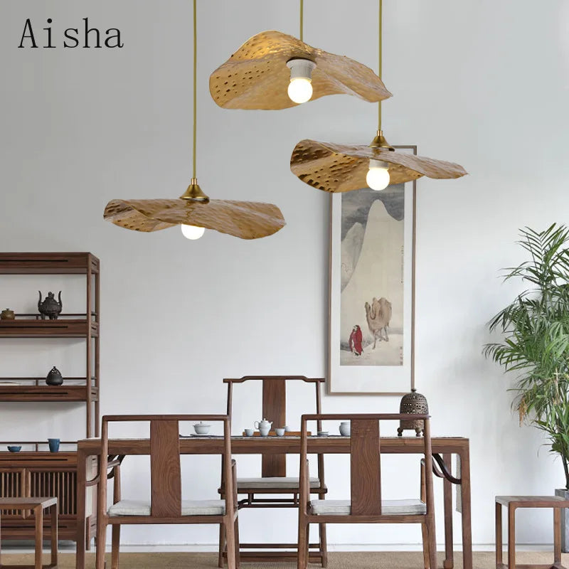 Creative iron pendant light with Chinese lotus design for home decor