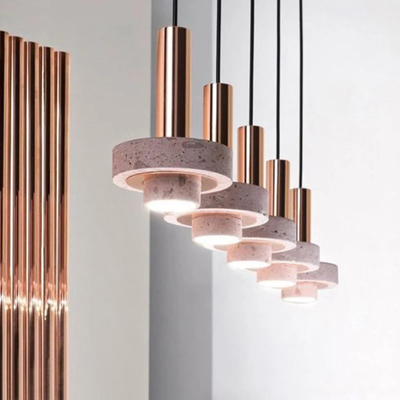 Nordic terrazzo LED pendant light in aluminium for hotel bar - vue 5 sur 7