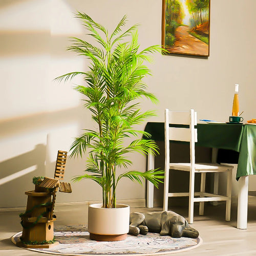 Tall tropical artificial palm tree in pot outdoor decoration